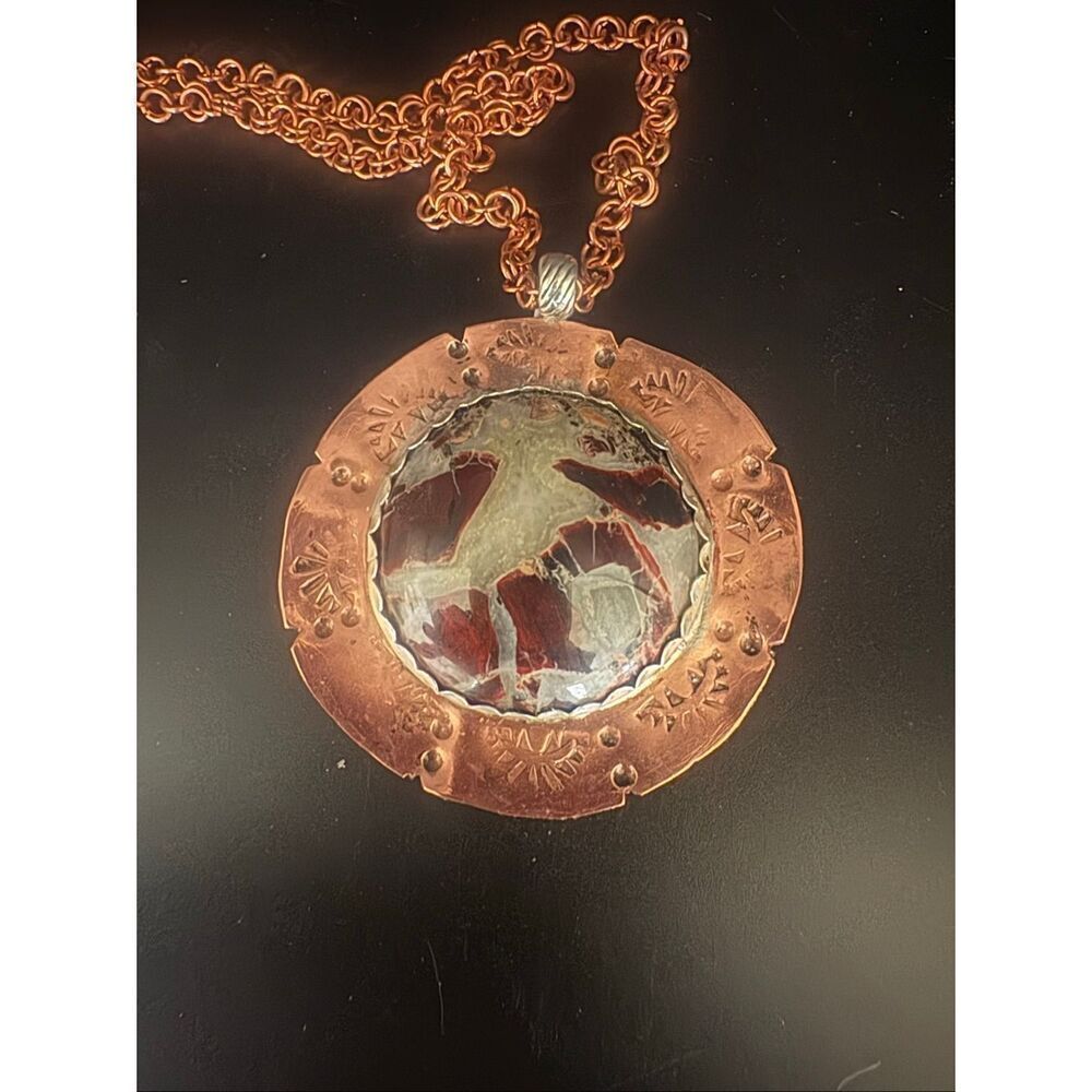 Copper and Agate Pendant Necklace, NEW, 21” Chain, Artisan, Handmade, Copper and